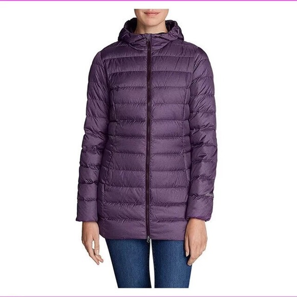 Eddie Bauer Lightweight Down Parka Hooded Puffer Jacket Purple Coat EB650 Small - Picture 16 of 16